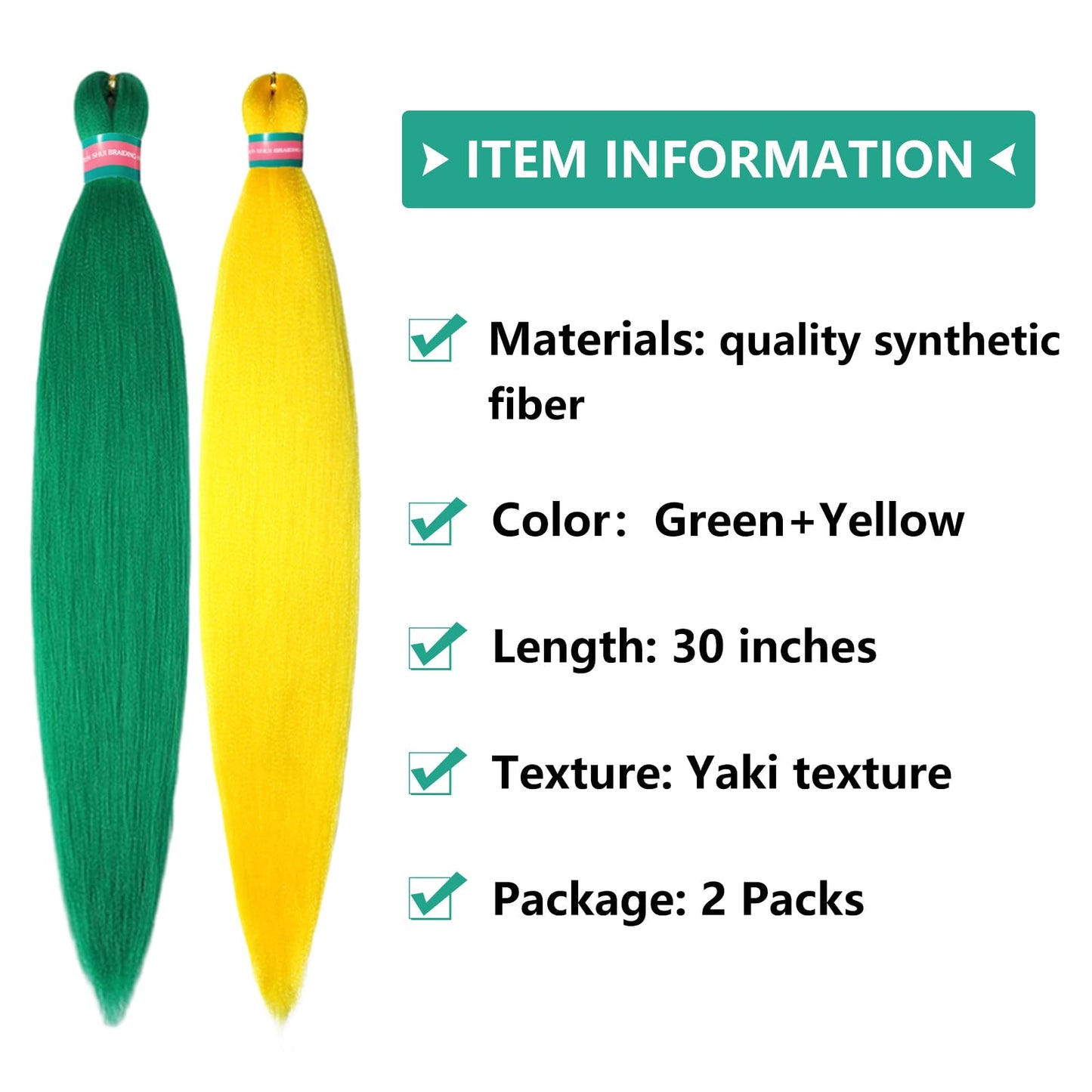 RUN SHUI Green+Yellow Pre stretched Braiding Hair 2 Packs Pre feathered Braid Hair Extensions 30 Inches Hair Braids