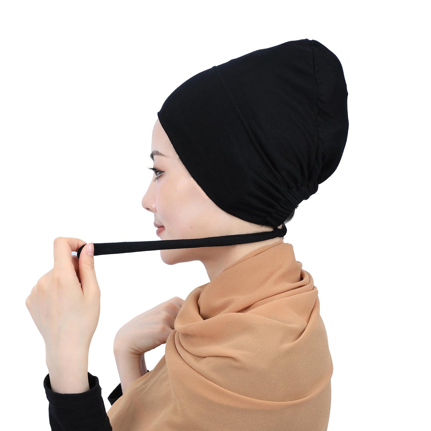 PeacePray Silky Satin Lined Hijab Undercap, Premium Non-Slip Hijab Underscarf, Adjustable Tightness to Your Liking, Black