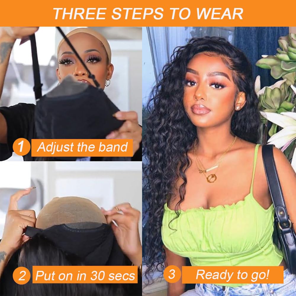 Wear and Go Glueless Wigs Human Hair Pre Plucked Pre Cut Deep Wave Lace Front Wigs Human Hair Pre Plucked Wigs for Black Women Human Hair Glueless Closure Wigs Human Hair 180 Density 18inch