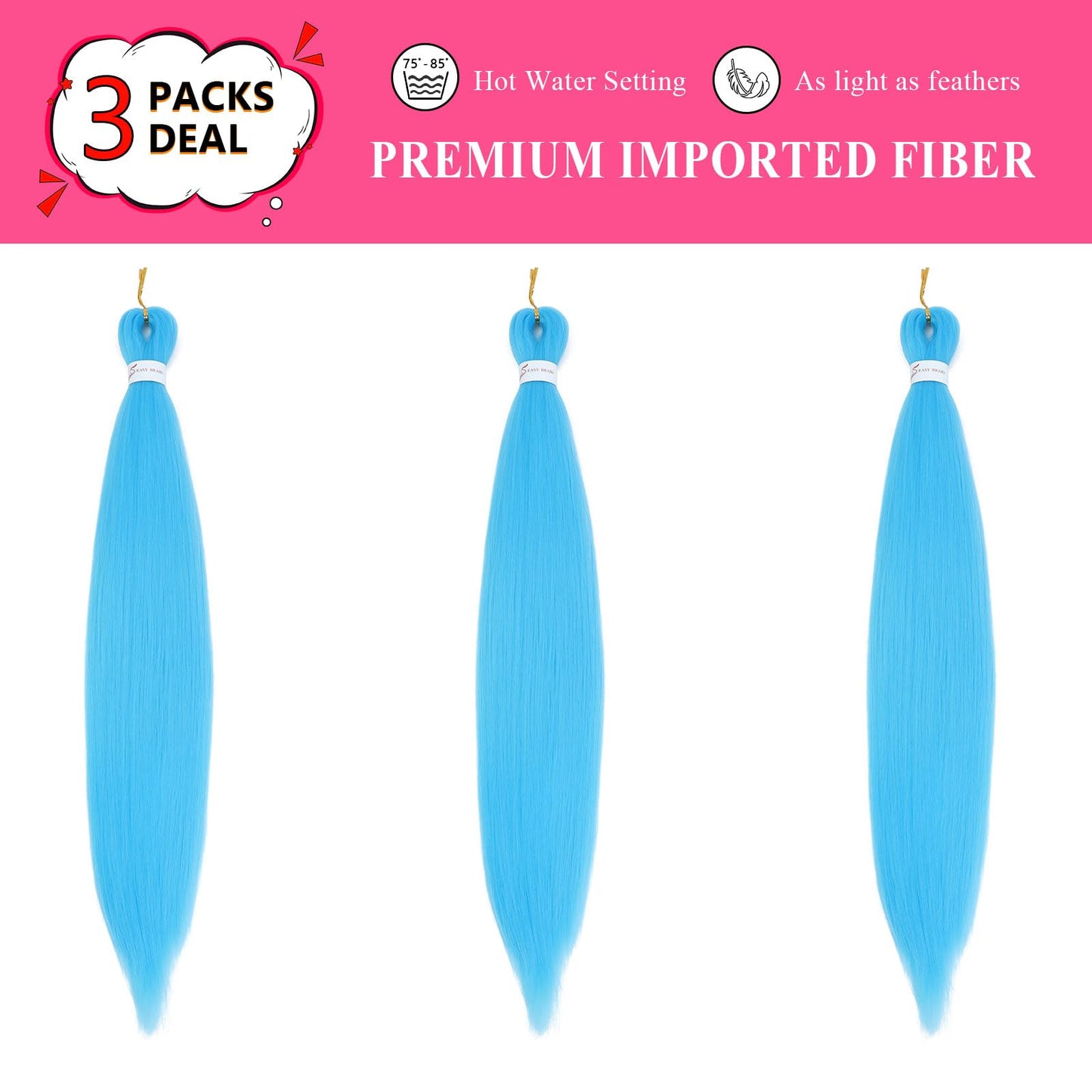 Braiding Hair Pre Stretched 26 Inch Sky Blue Braiding Hair Extensions for Braids 3Packs Long Braids Crochet Hair for Braiding Sky Blue EZ Braids Hot Water Setting Braiding Hair