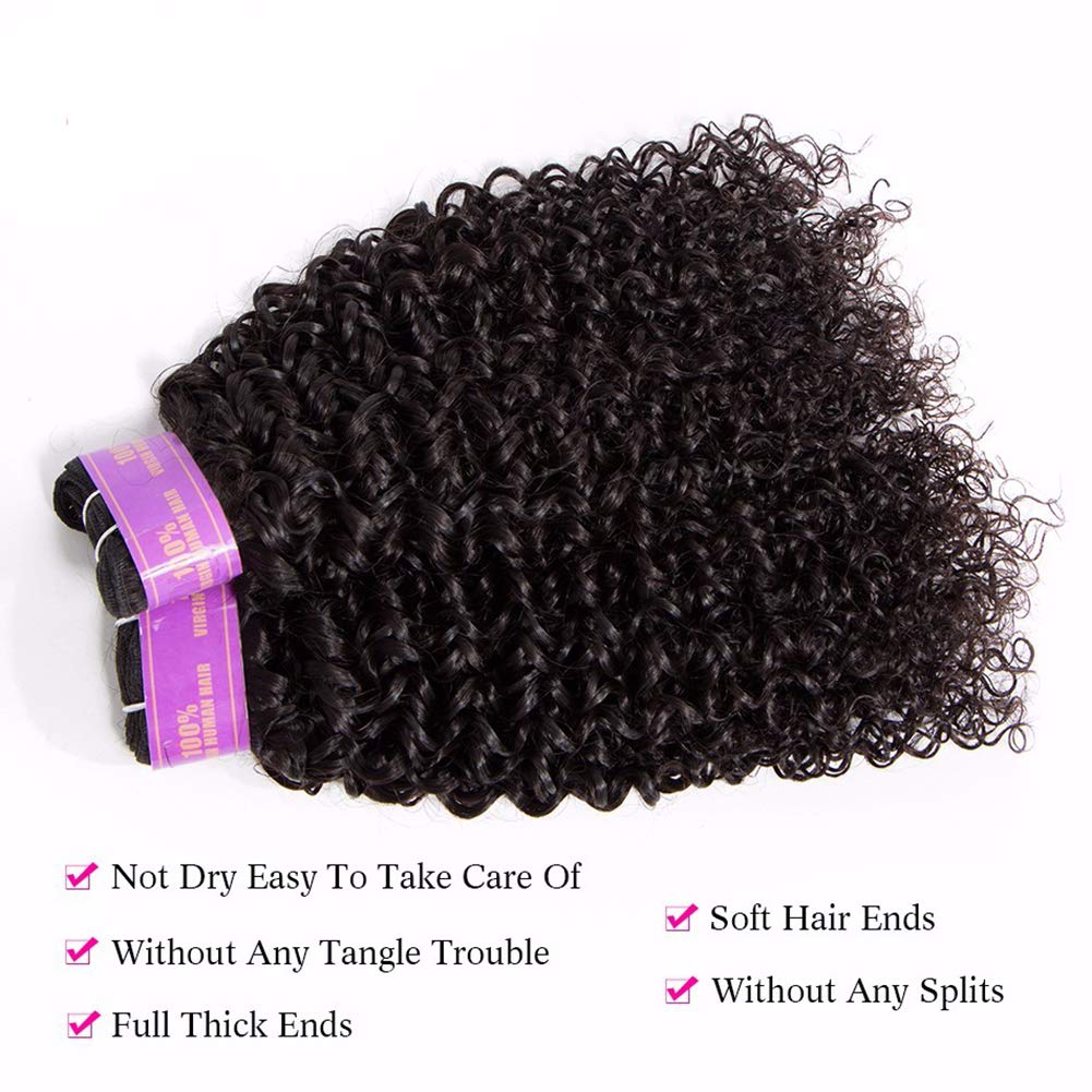 RECOOL 10A Brazilian Hair Bundles Curly Hair Products Human Hair Extensions One Piece Separately Bundle Single Bundle Hair Natural Color(1 bundle 16 inch, curly)