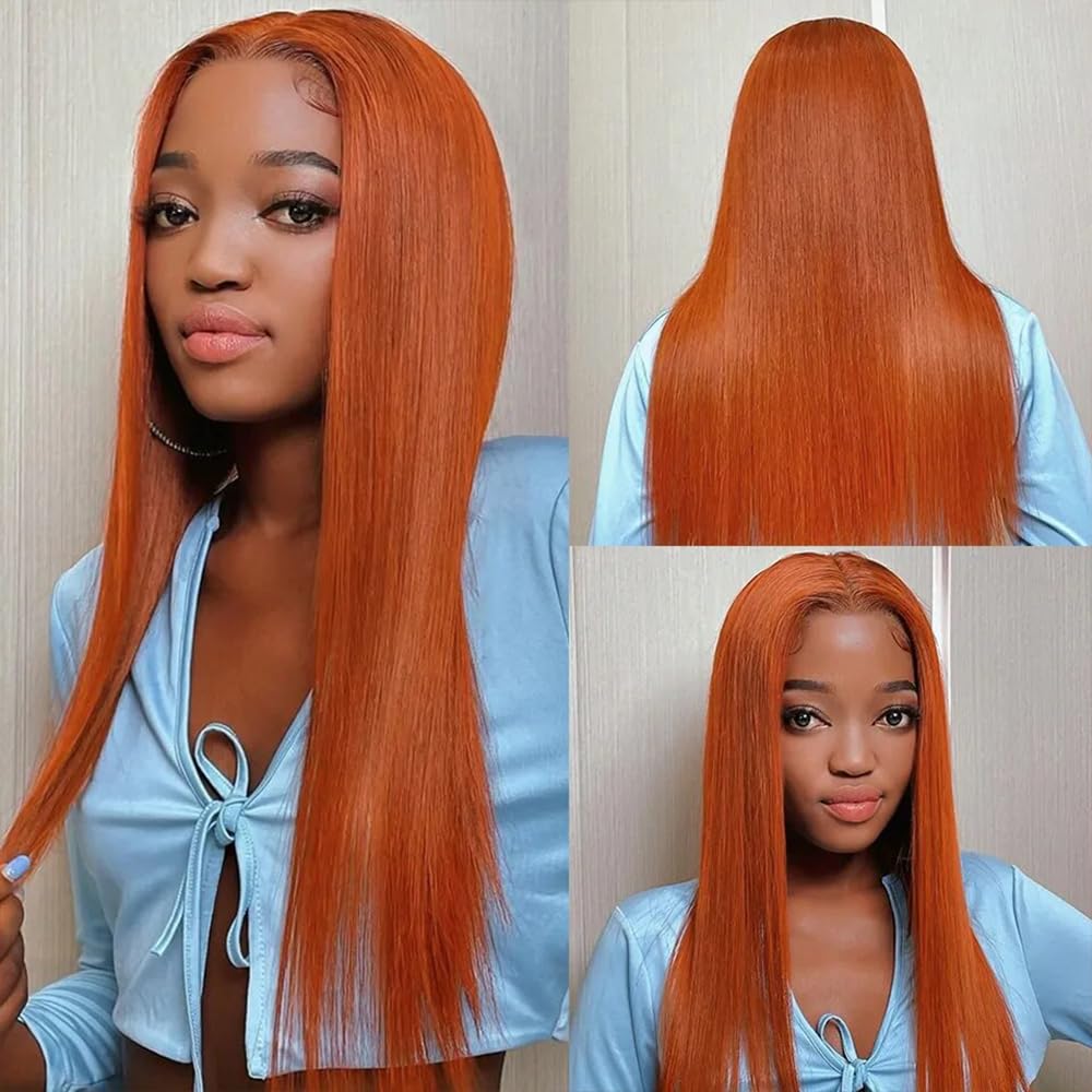 Orange Straight Bundles Human Hair Color 350 Straight Bundles Double Weft Brazilian Human Hair Ginger Orange Straight Bundles Weave Extensions Bundles for Black Woman (24 26 28 inch,3 Bundles)