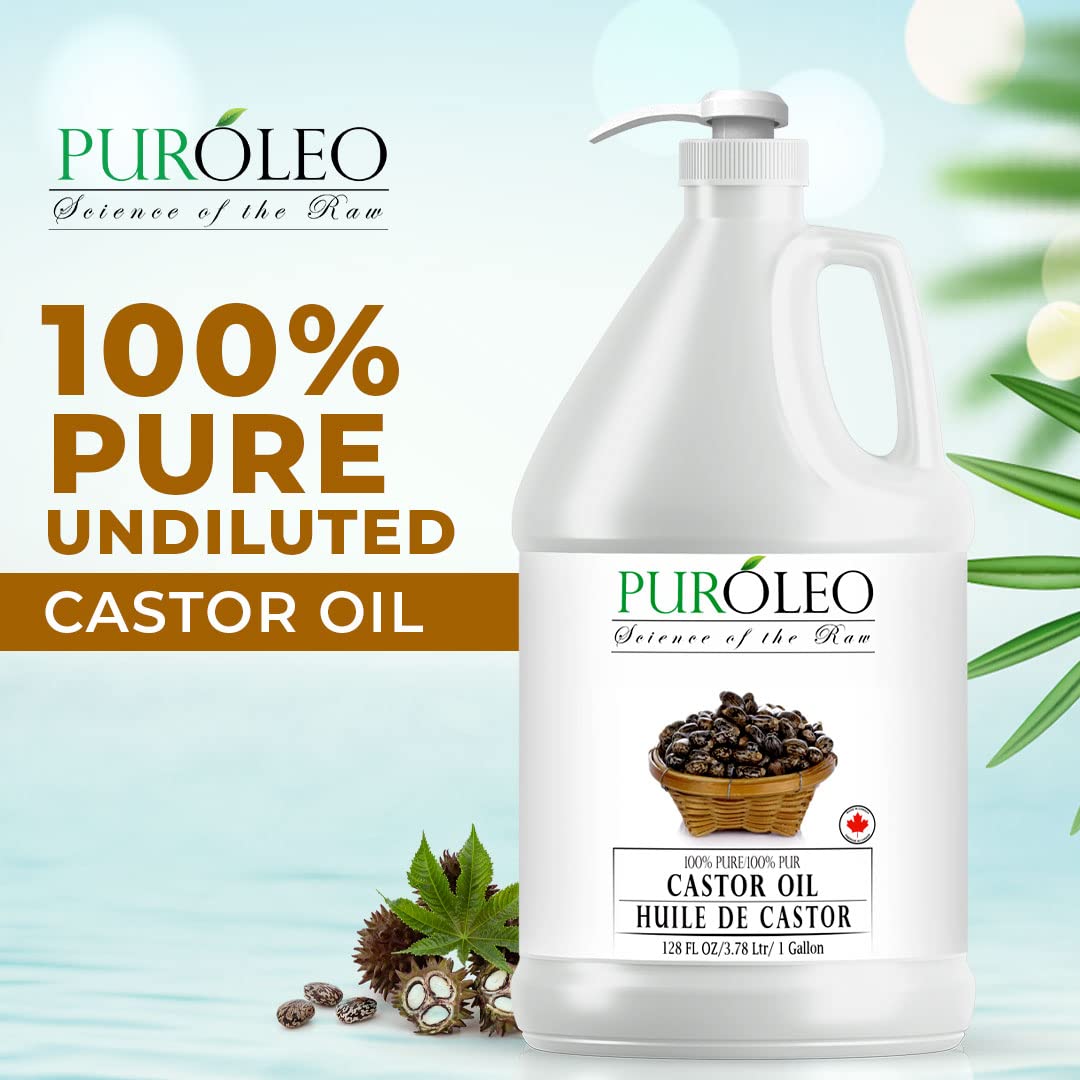 PUROLEO Castor Oil 128 Fl Oz/3784 ML (Made in Canada) Hair, Lash, Beard, Eyelashes & Eyebrow Oil Jamaican Black castor oil for thicker brow longer lashes, Make eyelash serum, hair serum for dry hair