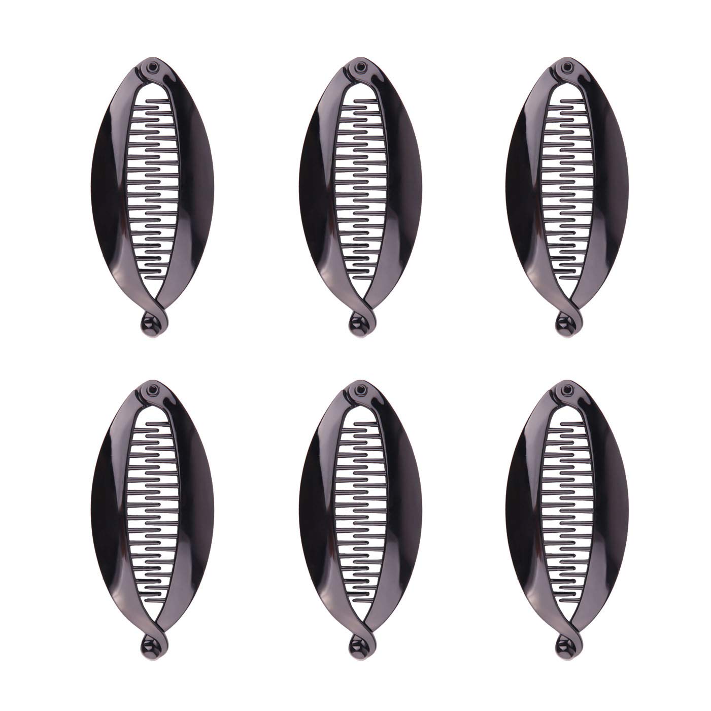 Numblartd 6Pcs Black Plastic Fish Shape Banana Hair Clip Hair Comb - French Fashion Ponytail Shark Clip Hair Clincher Hairgrip DIY Hair Accessories for Women (Length 4.5inch)