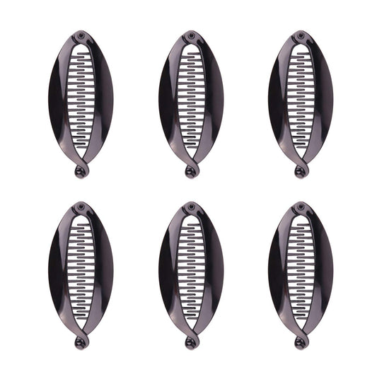 Numblartd 6Pcs Black Plastic Fish Shape Banana Hair Clip Hair Comb - French Fashion Ponytail Shark Clip Hair Clincher Hairgrip DIY Hair Accessories for Women (Length 4.5inch)