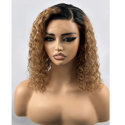 Pazat Ombre Lace Front Wig Human Hair 1B/30 Colored Wigs Short Deep Wave Black to Blonde Curly Bob Lace Frontal Wigs 13x4 HD Glueless Wigs Human Hair for Black Women Pre Plucked180% Density 10 Inch