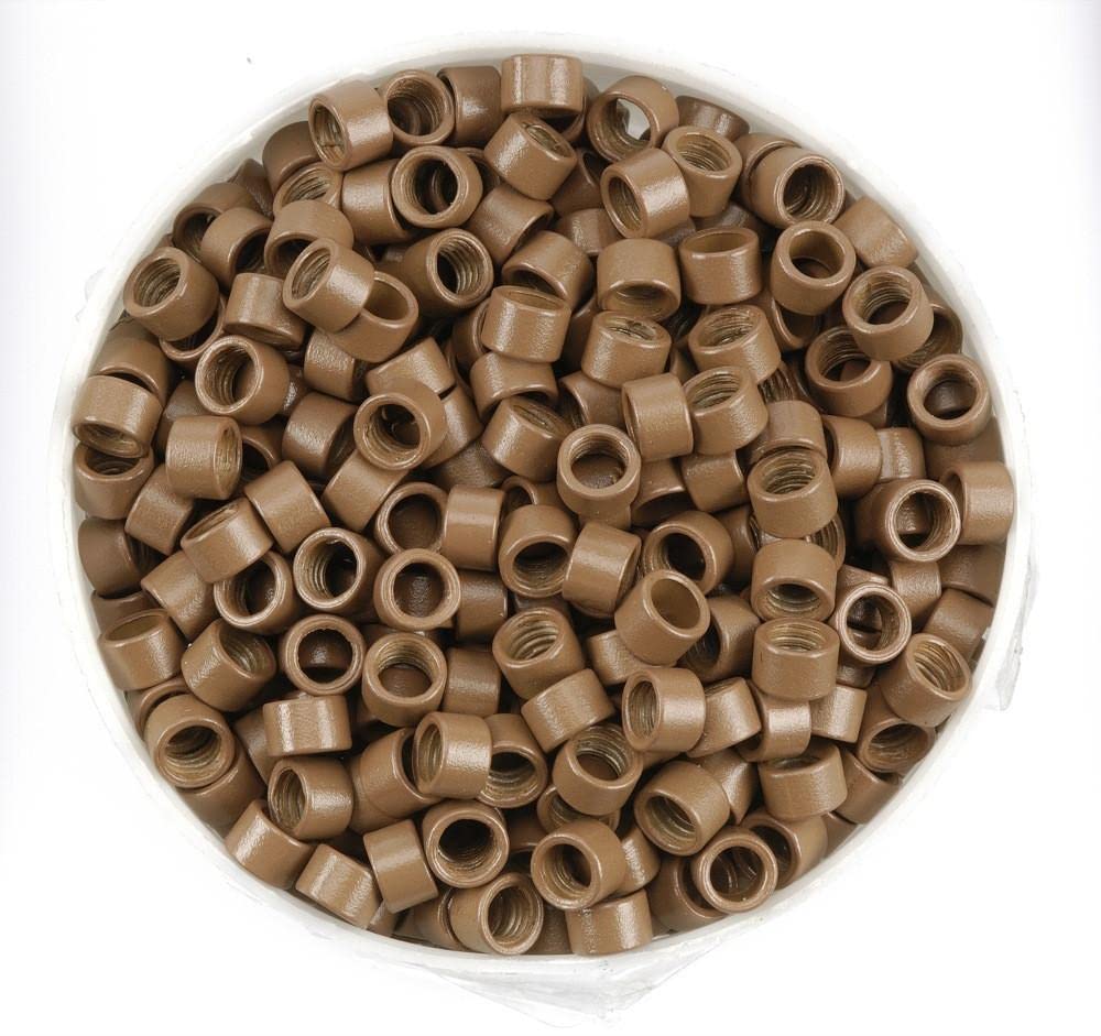 Non-Slicone Screw Thread Micro Ring Beads for Hair Extensions Applications 5 Color Optional (1000Pcs, Light Brown)