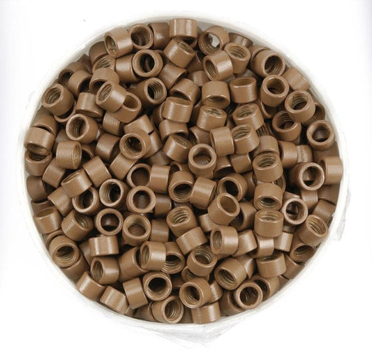 Non-Slicone Screw Thread Micro Ring Beads for Hair Extensions Applications 5 Color Optional (1000Pcs, Light Brown)