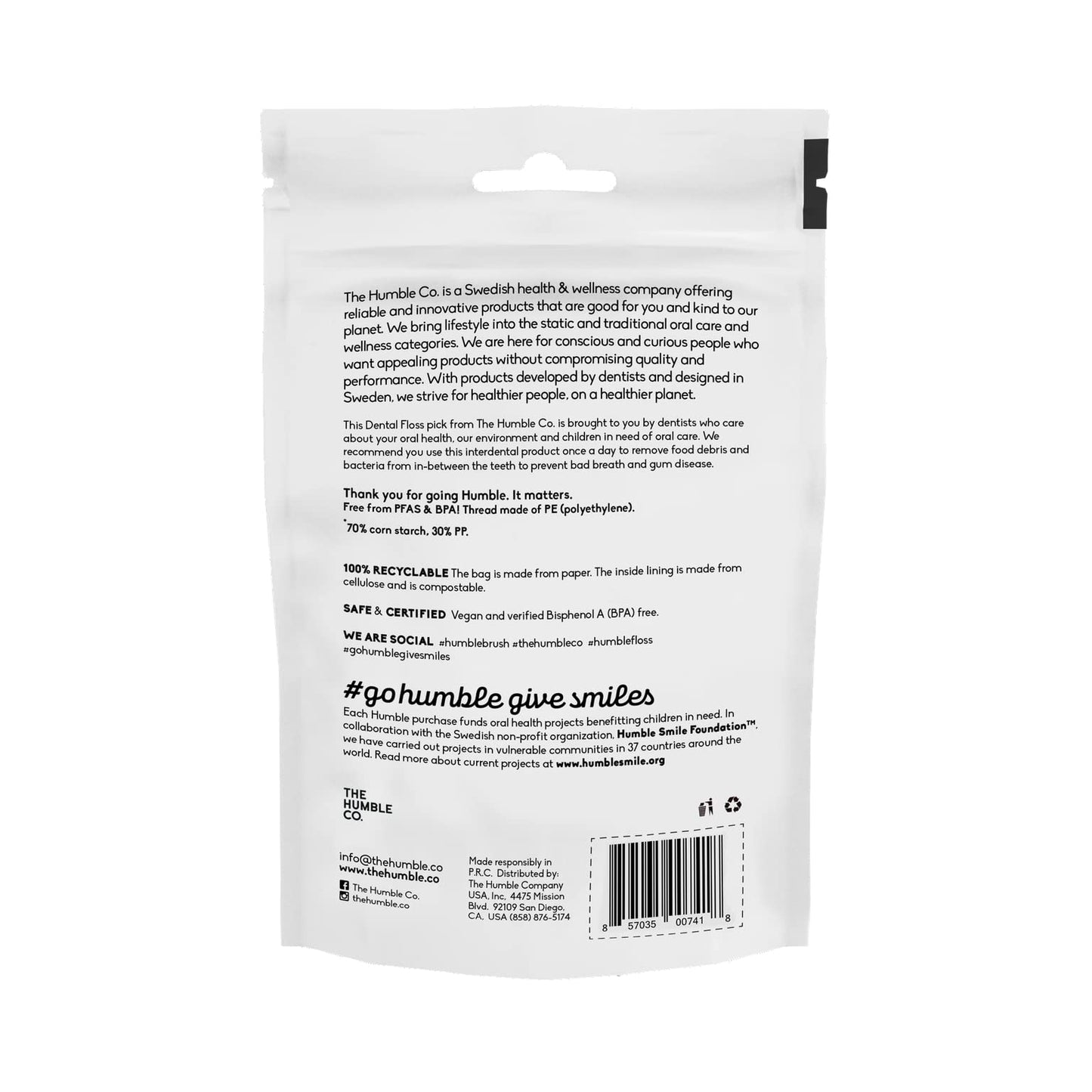 The Humble Co. Floss Picks (200 Count) – Plant Based Dental Floss Picks for Superior Oral Care, Dental Hygiene, and Gum Health, Cruelty Free Tooth Floss Picks (Charcoal, Single Thread)