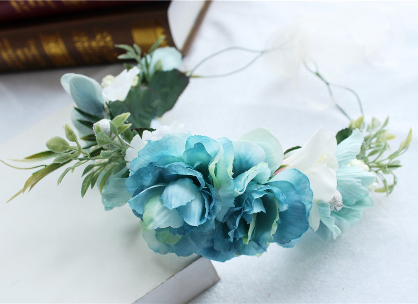 Vivivalue Forest Flower Crown Fairy Floral Headband Elf Headpiece for Women Girls Bridal Photoshoot Wedding Halloween Cosplay Party Renaissance