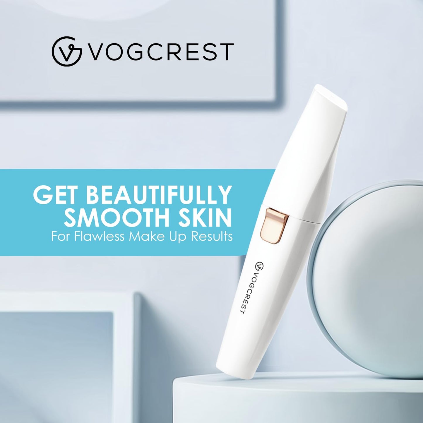 VG VOGCREST Eyebrow Facial Trimmer: 2 in1 Rechargeable Facial Hair Removal and Eyebrow Shaver - Face Lips Body Painless Facial Razor with Built-in LED Light (White)