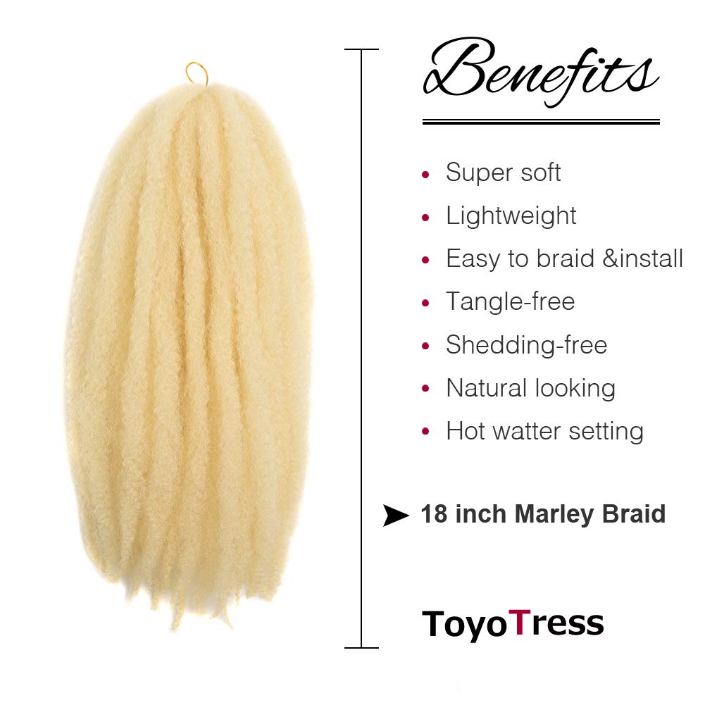 ToyoTress Marley Twist Braiding Hair - 18 Inch 6 Packs 613 Marley Hair For Faux Locs, Marley Twist Crochet Hair Afro Kinky Curly Marley Braids Synthetic Braiding Hair (18 Inch, #613-6P)