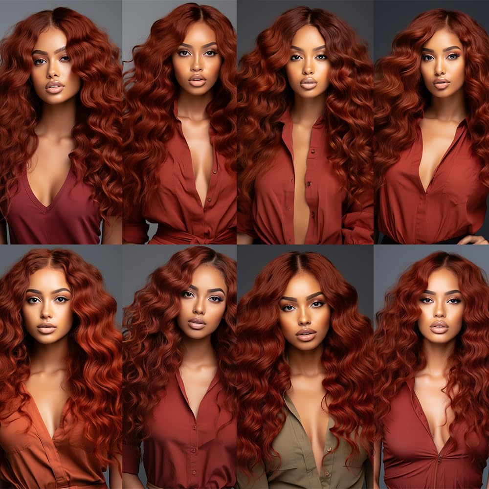 Reddish Brown Deep Curly Bundles Human Hair Copper Red Bundles Color 33 Human Hair Bundles Double Weft Wet and Wavy Auburn Deep Wave Bundles Silky and Soft for Black Women 22 24 26 Inch