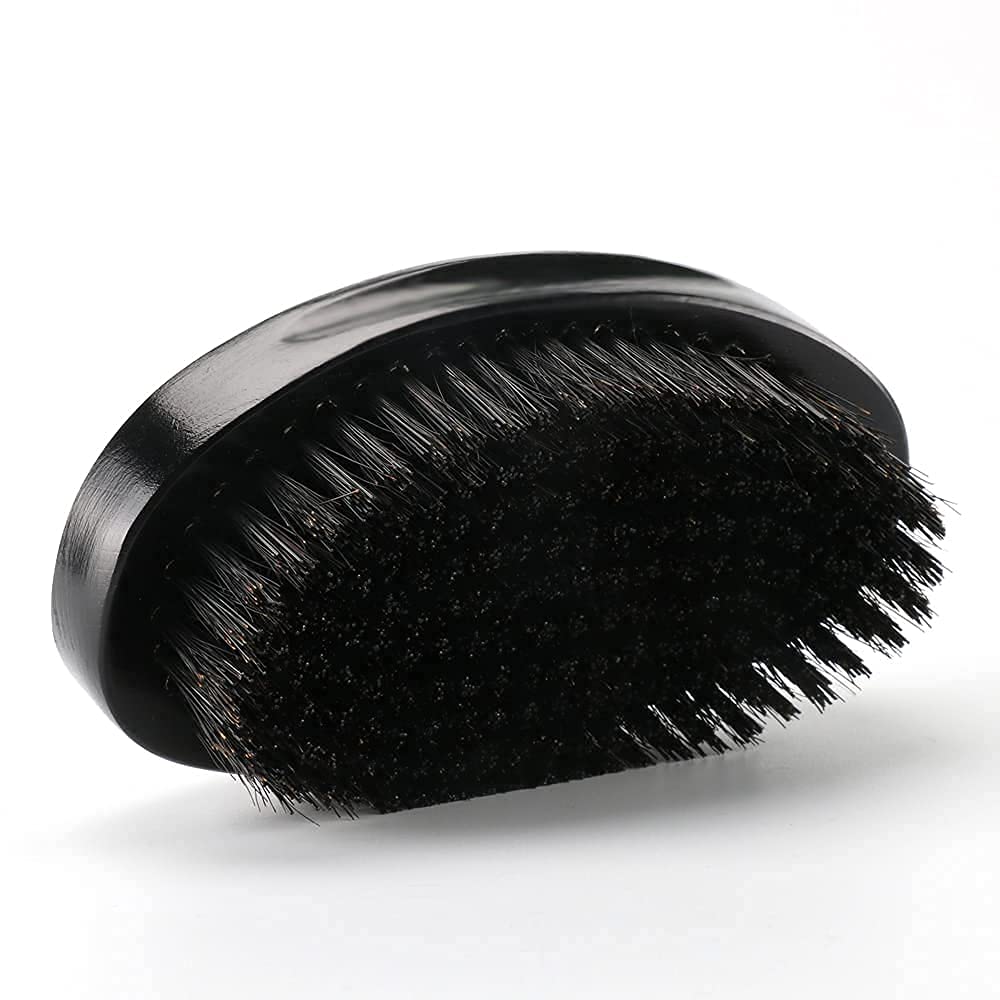 Premium Beech and Black Mix Bristle Wave Brush - Curved Medium Hard Brush for Men's Hair Styling