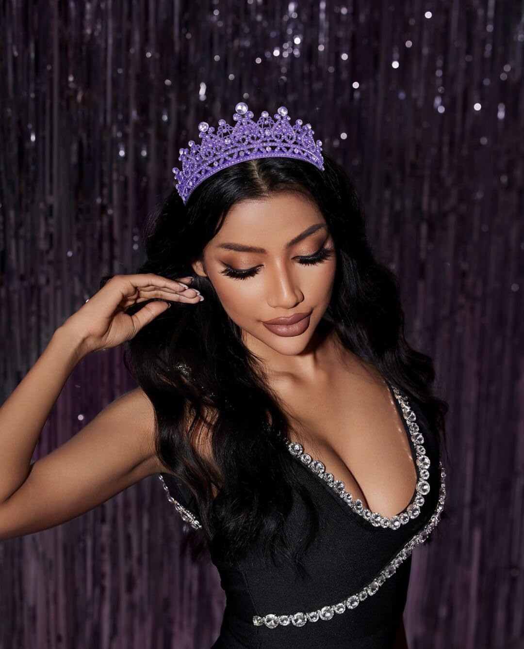 TOBATOBA Purple Crown Purple Tiara Crystal Princess Tiaras for Women Rhinestone Royal Queen Crown, Wedding Tiara for Bride, Halloween Costume Women Wedding Birthday Pageant Prom Cosplay Party