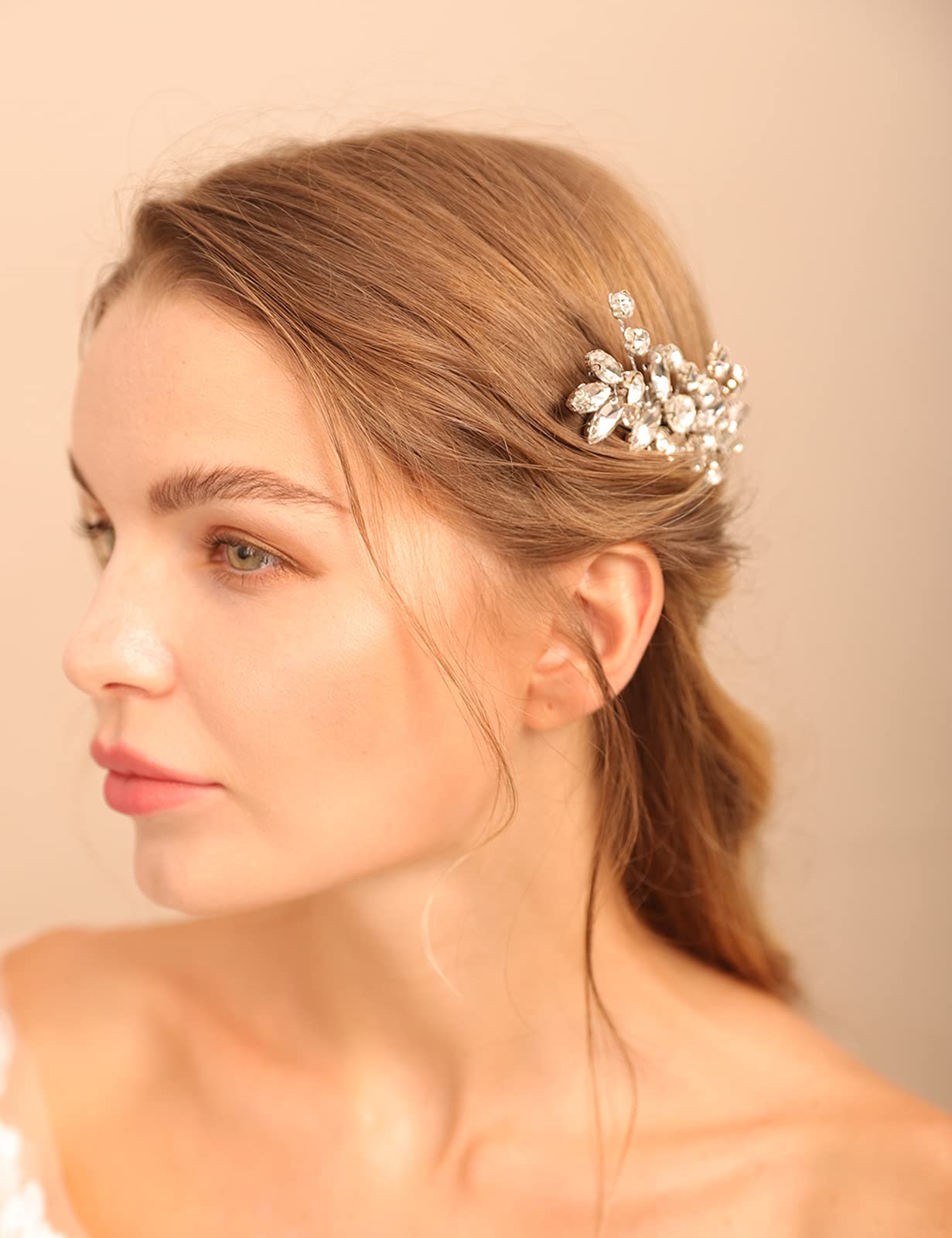 BERYUAN Clear Crystal Teardrop Hair Comb for Women Rhinestone Wedding Hair Accessory for Bride Bridesmaid Prom Hair Pieces (Rose Gold)