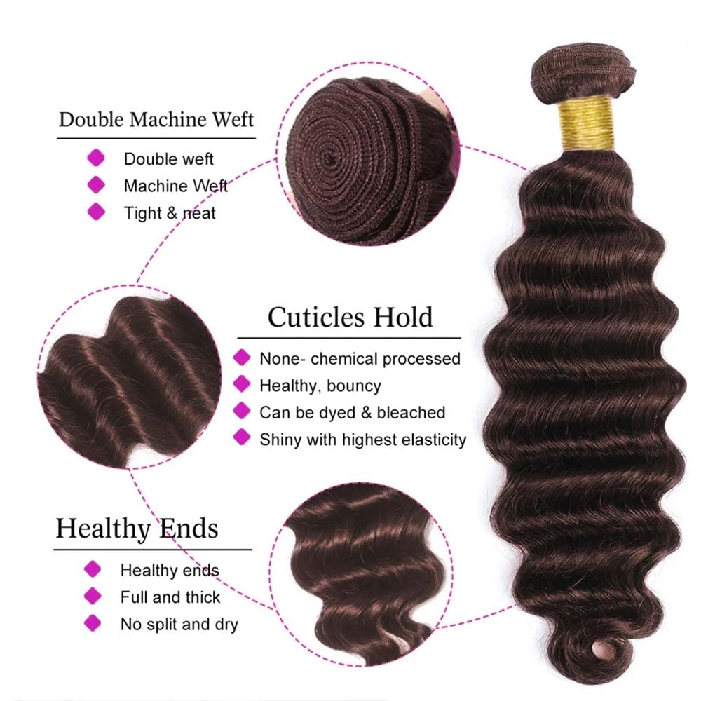 #4 Human Hair Loose Deep Wave Bundles Dark Brown Curly Weave Human Hair Bundles Double Weft Brazilian Remy Hair Extensions Wet and Wavy Bundles Silky Soft for Black Women(20 20 20 Inch 3 Bundles)