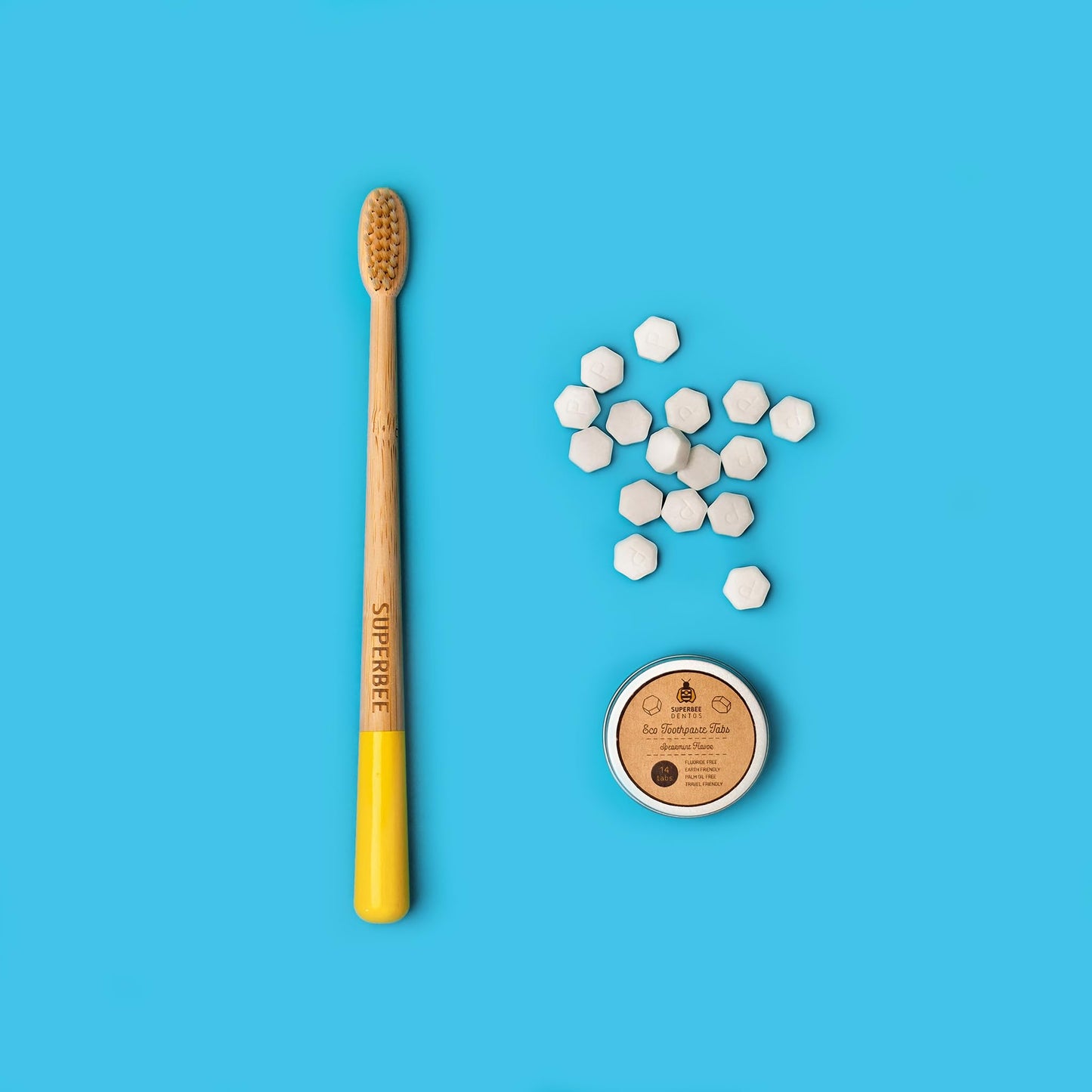 SuperBee Dentos Toothpaste Tablets, 14 Toothpaste Tabs, Fluoride Free & Eco Friendly, Travel Mouthwash Tablets, Sensitive Toothpaste Bites Kids Adults, Chewable Toothpaste Tablet, Spearmint