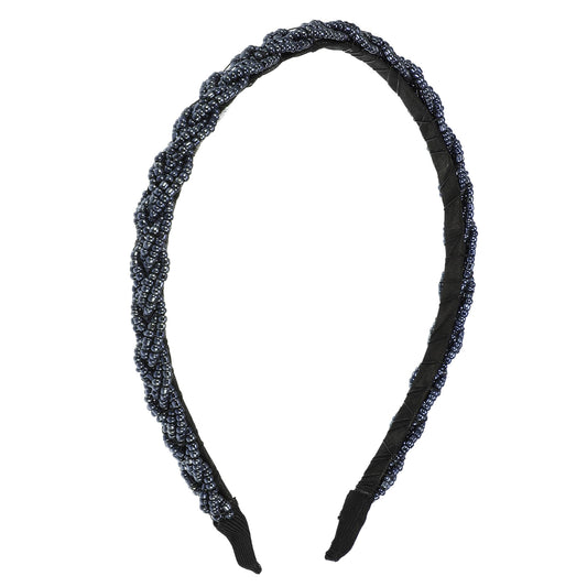 VOCOSTE 1 Pc Beaded Hair Hoop, Hairband for Women, Blue Black, 0.43 Inch Wide