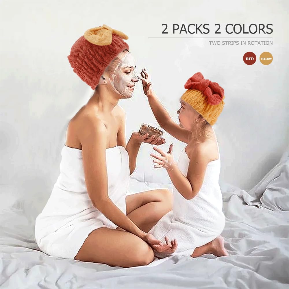 Tihebax 2Pcs Microfiber Hair Towel Wrap for Women Hair Drying Cap Hair Plopping Cap Hair Drying Towel Wrap Head Towels Wrap for Women Curly Hair (Red and Yellow)