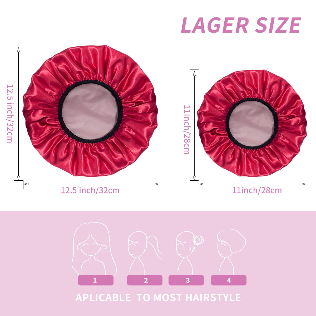 Aquior Shower Caps, Extra Large for Women Long Hair, Double Layer Waterproof Reusable Hair Cap 4 Pieces