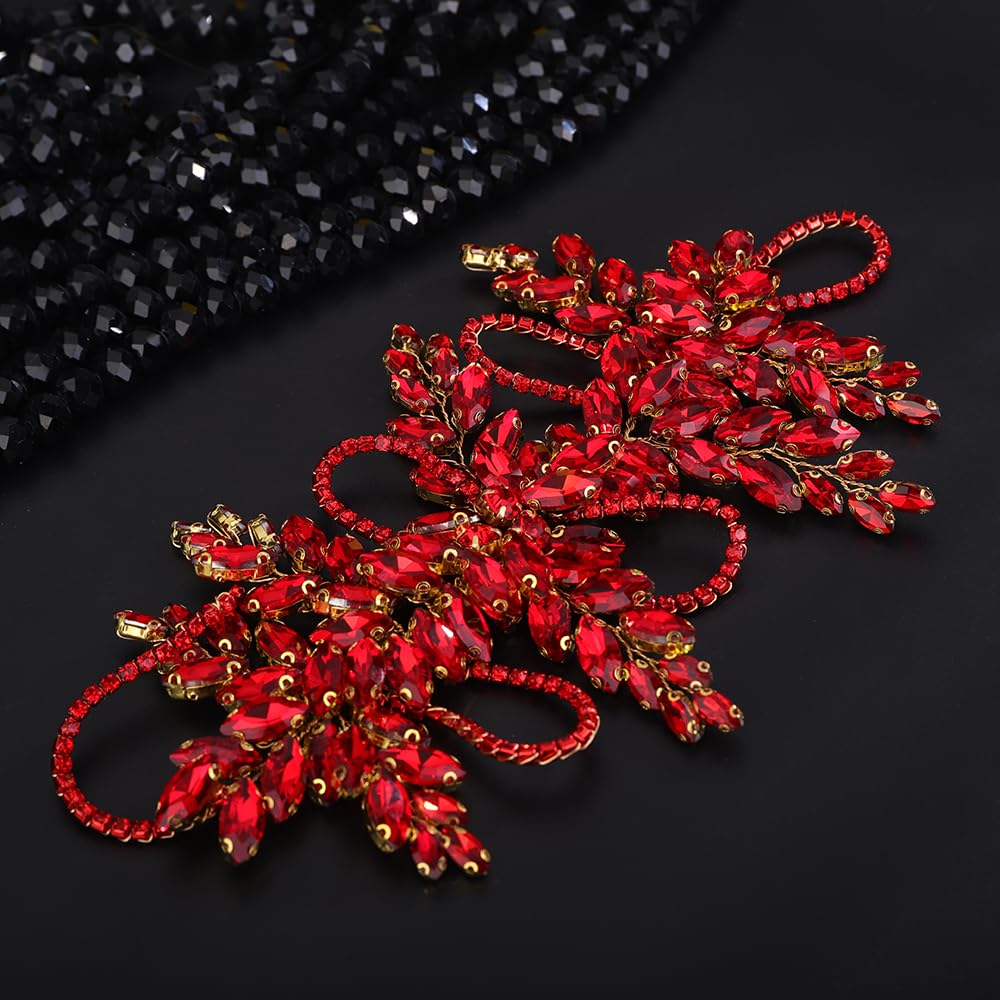 Teyglen Bridal Red Crystal Hair Vine Full Rhinestone Wedding Headband Hair Accessories for Bride Large Crystal Headband Headpiece for Women Girls (Red)