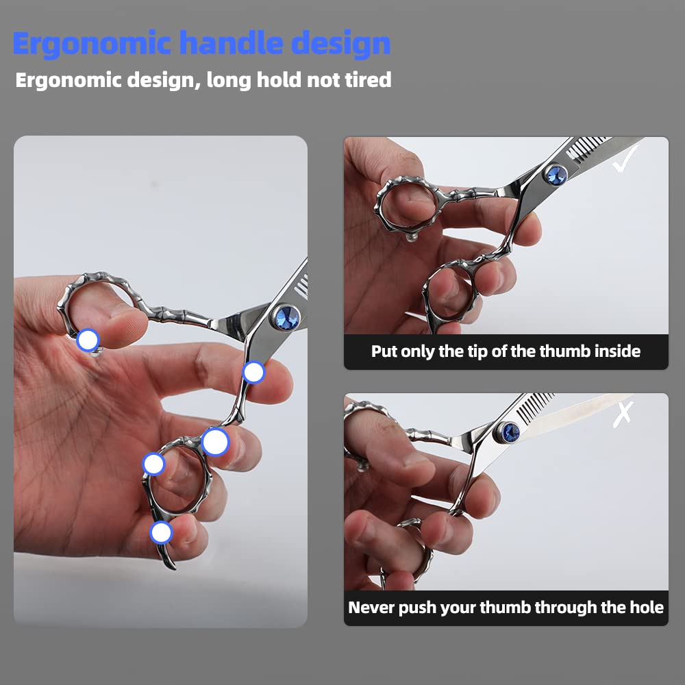 Professional 440C Thinning Scissor Hairdressing Scissors 6.5” Overall Length Stainless Steel Barber Hair Cutting Scissors for Mother Father Friends' Gifts (Blue-02)