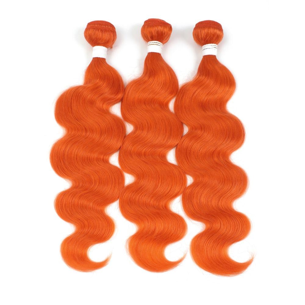 REMY HAIR Body Wave Bundles Human Hair Orange Hair Extensions for Black Women Colored Bright Orange Hair Weave Bundles 1pc 20 Inch