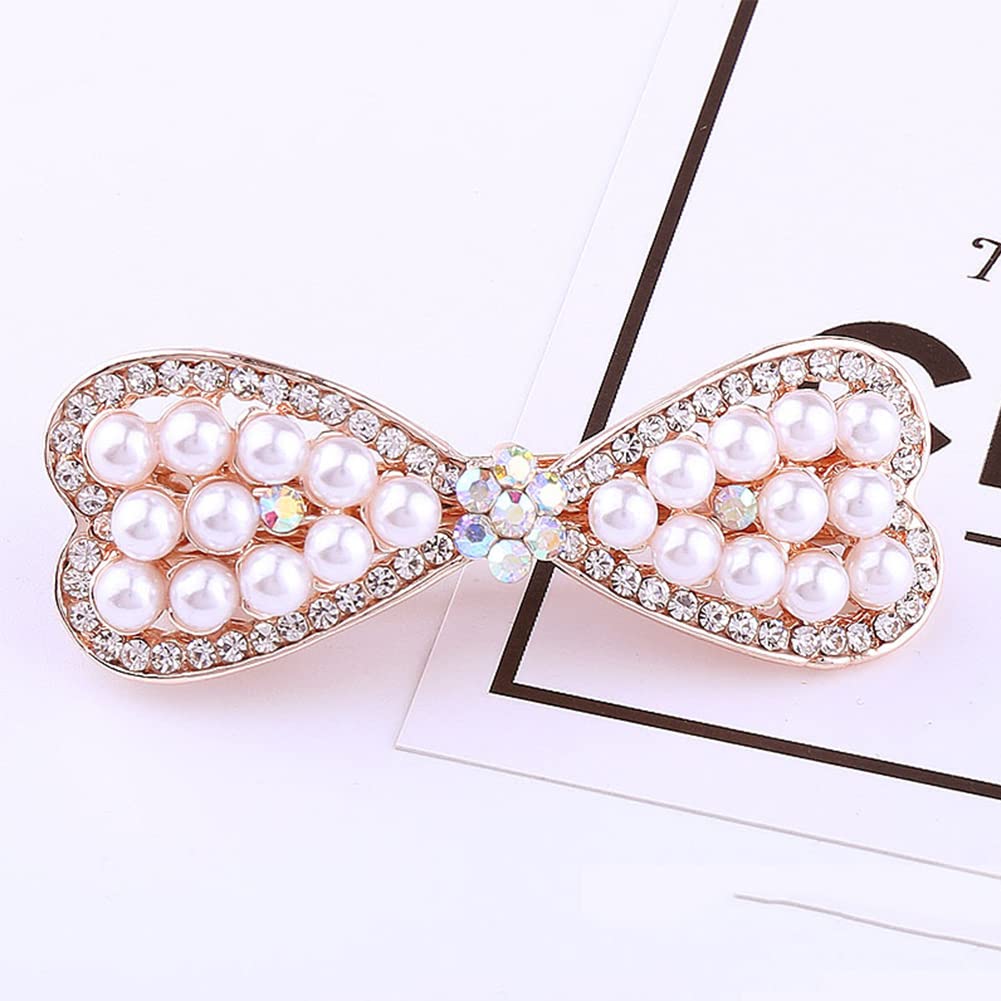 Vintage Pearl Bow Hair Barrettes, Handmade Rhinestones Hair Clips, French Crystal Flower Hairpin Hair Accessories for Women Girls