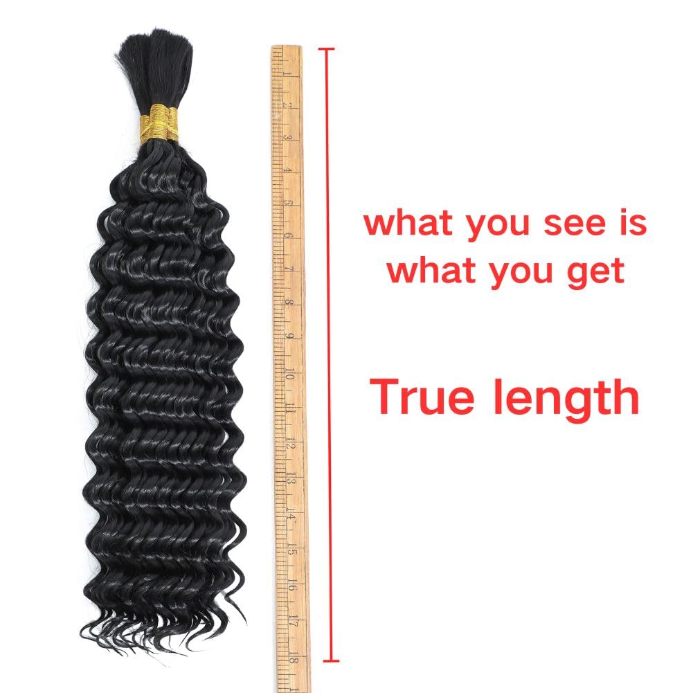 Braiding Hair Boho Hair for Braiding Deep Wave Braiding Hair for Woman Boho Braids Wet and Wave, Bulk Braiding Hair For Micro Braids Curly Deep Bulk 20 Inch Nature Black