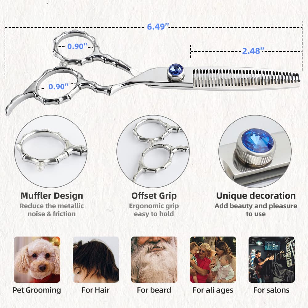 Professional 440C Thinning Scissor Hairdressing Scissors 6.5” Overall Length Stainless Steel Barber Hair Cutting Scissors for Mother Father Friends' Gifts (Blue-02)