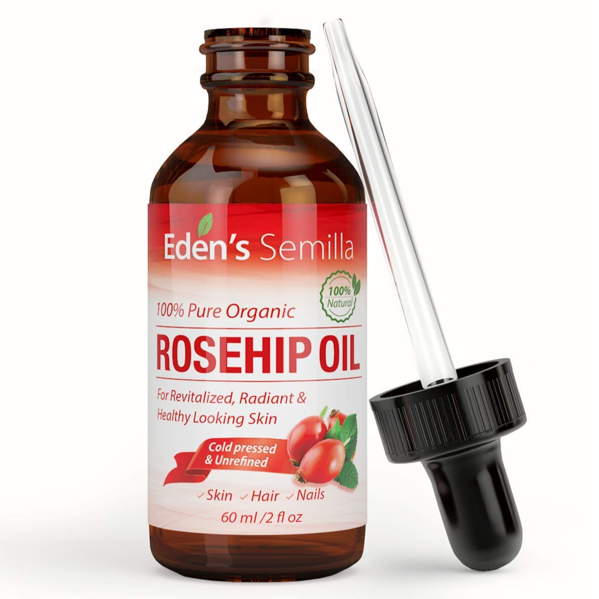 100% Pure Rosehip Oil - 60ml - Certified ORGANIC - Natural/Cold pressed & Unrefined - NON Greasy HIGH absorbency