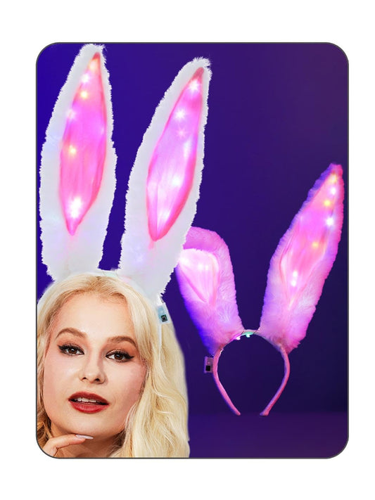 Uranian Light Up Bunny Ears Headbands White Rabbit Ears Hair Band Led Bunny Headband Flashing Furry Ears Headwear Cosplay Party Costume Hair Accessories for Women and Girls