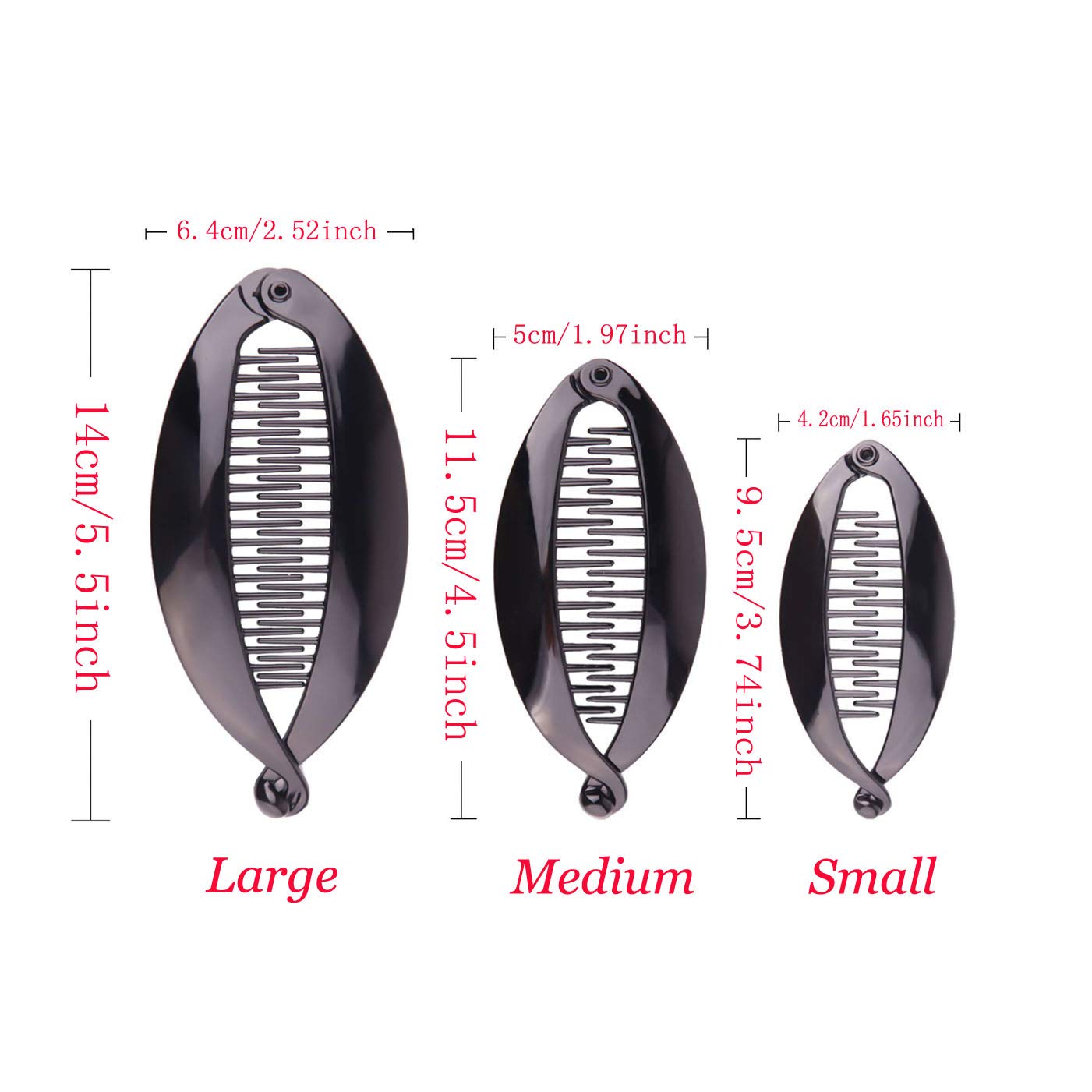 Numblartd 6Pcs Black Plastic Fish Shape Banana Hair Clip Hair Comb - French Fashion Ponytail Shark Clip Hair Clincher Hairgrip DIY Hair Accessories for Women (Length 4.5inch)