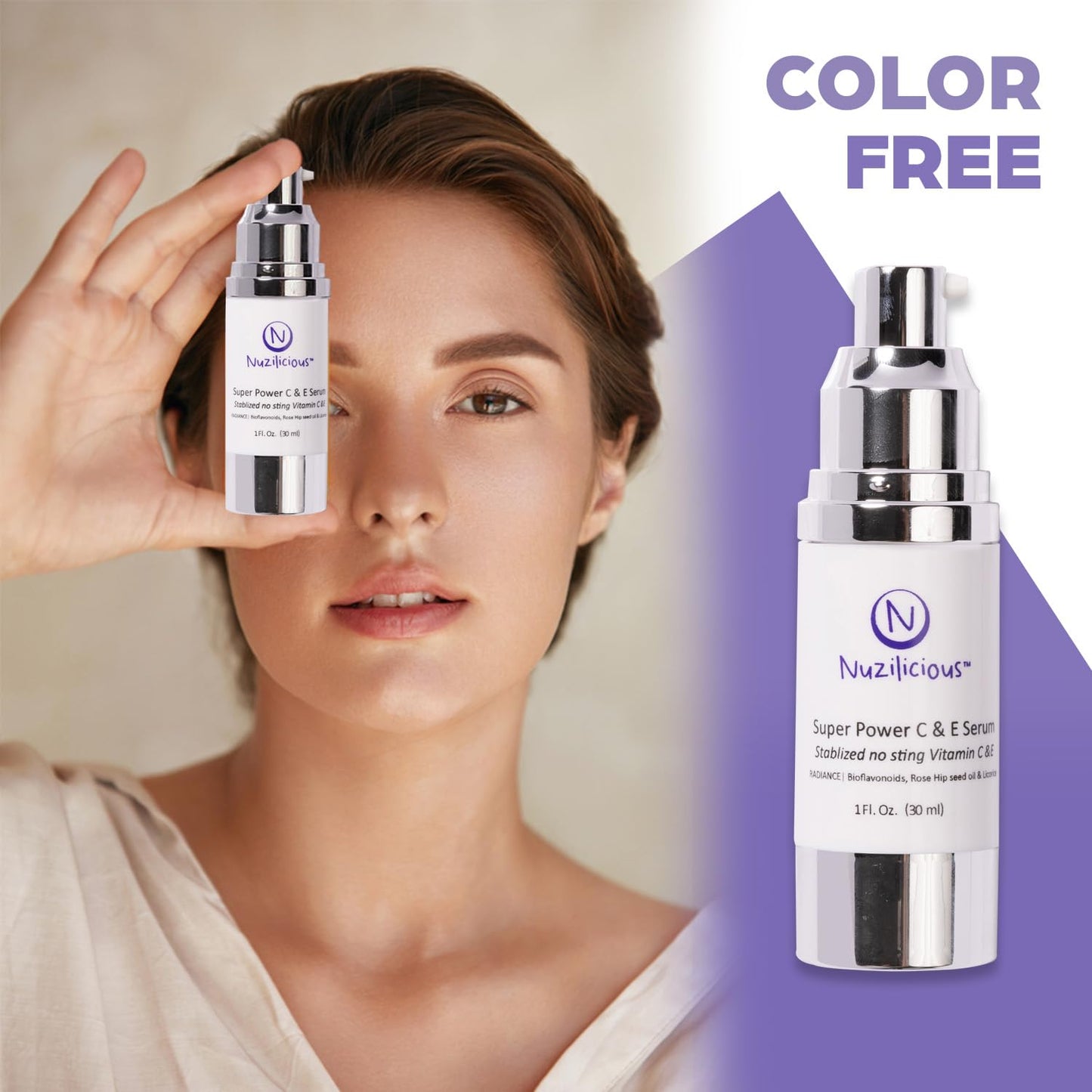 Nuzilicious Professional Grade Super C & E Serum – Vitamin C & E for Radiant, Youthful Skin, Stabilized Formula, Vegan & Cruelty-Free Glow-Up Serum, 1 oz