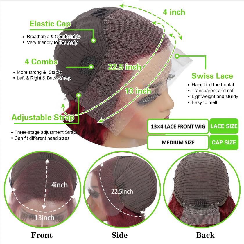 Ptgat 99j Burgundy Lace Front Wigs Human Hair Pre Plucked 13x4 Red Lace Front Wigs Body Wave Glueless Wigs Human Hair 200% Density 99j Transparent HD Lace Frontal Wigs