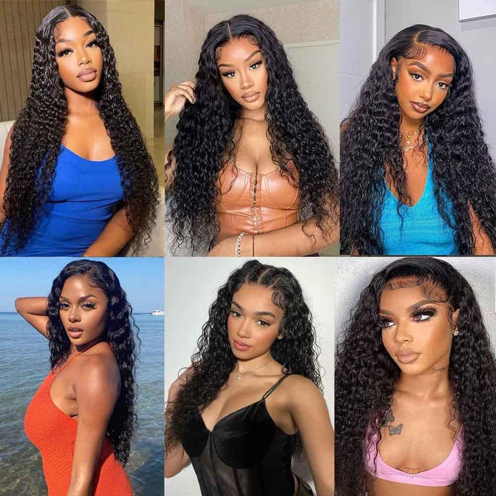 Alionly Glueless Wig Human Hair Pre Plucked 200 Density Water Wave Lace Front Wigs Human Hair 4x4 Closure Wigs for Black Women Human Hair Upgrade Pre Cut HD Transparent Lace Wig 24inch