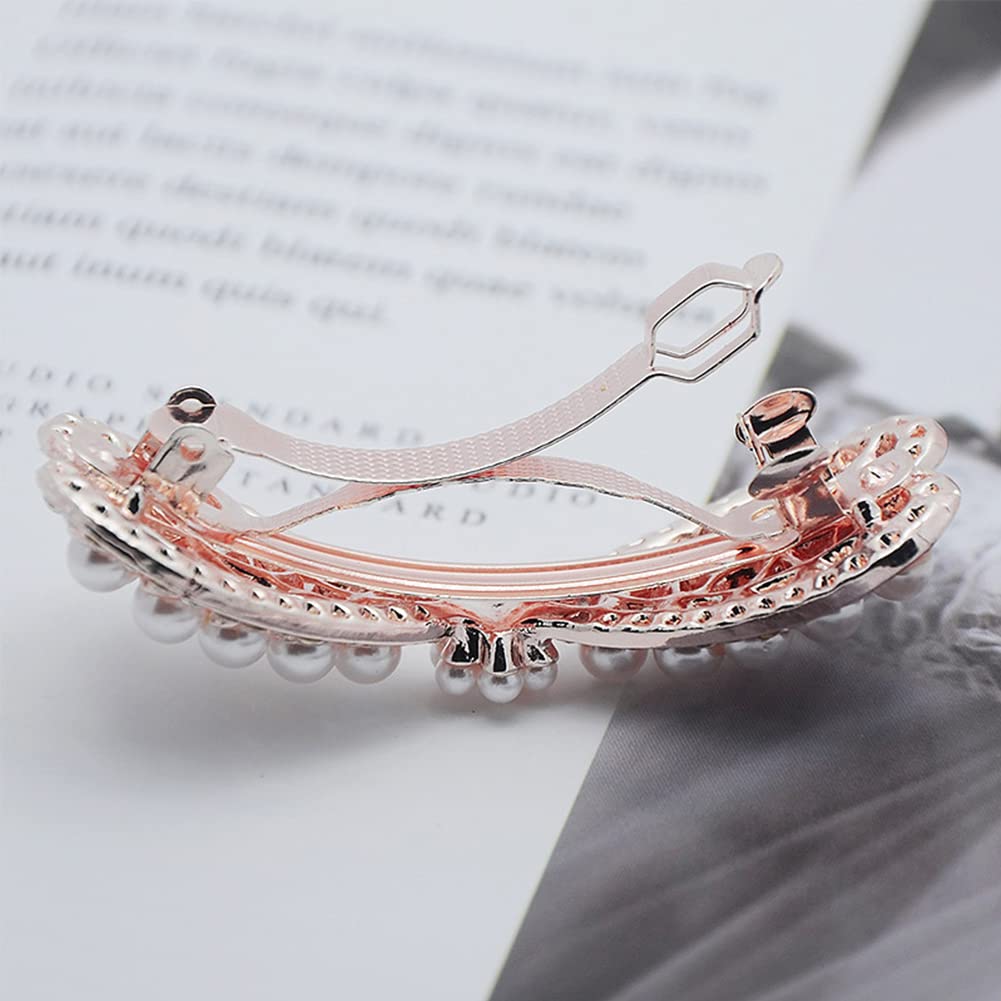 Vintage Pearl Bow Hair Barrettes, Handmade Rhinestones Hair Clips, French Crystal Flower Hairpin Hair Accessories for Women Girls