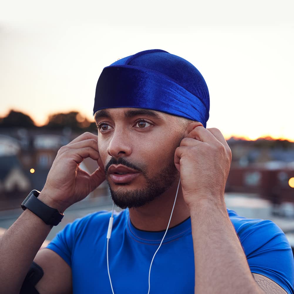 4 Pieces Men Velvet Durag with Long Tail Silky Durag Headwraps for 360 Waves