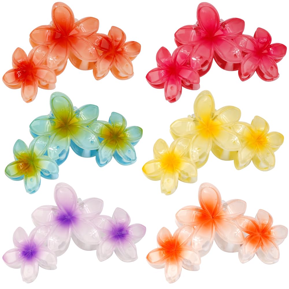 Ahoney 6PCS Flower Claw Clips Cute Hair Clips for Women Strong Hold Arcylic Nonslip Hawaiian Flower Hair Clips Beach Hair Accessories for Women Girls Holiday Gifts (Hawaiian)
