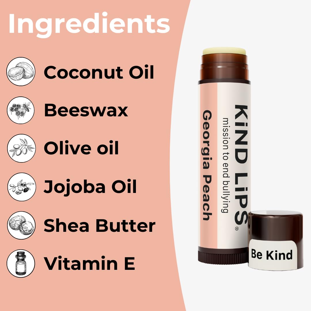 USDA Organic Lip Balm Georgia Peach 3 Pack – 100% Natural, Cruelty-Free Moisturizer with Organic Beeswax & Shea Butter – Hydrating Lip Care for Dry Lips – Non-Toxic – Gift for All Woman Men Kids