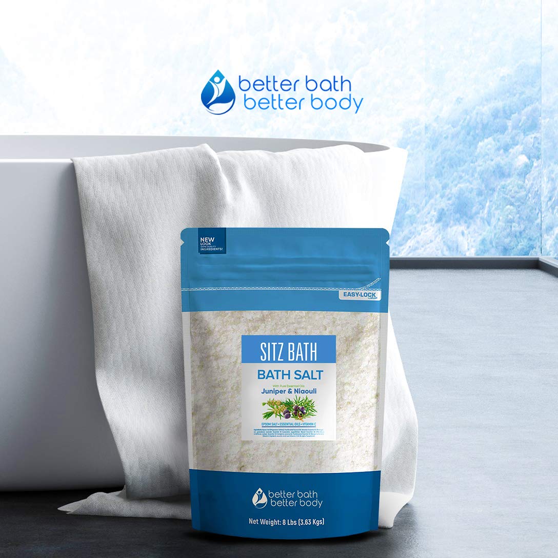 Sitz Bath Soak 128 Ounces Sitz Salt Epsom Salt with Natural Geranium, Frankincense, Lavender, Niaouli Essential Oil Plus Vitamin C in BPA Free Pouch with Press-Lock Seal