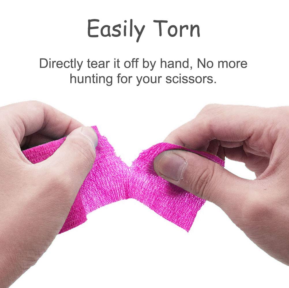 VideoPUP 24PCS Tattoo Grip Cover Wrap,Disposable Cohesive Tattoo Grip Cover Elastic Bandage Handle Grip Tube for Tattoo Machine Tattoo Grip Accessories(Phosphor Pink)