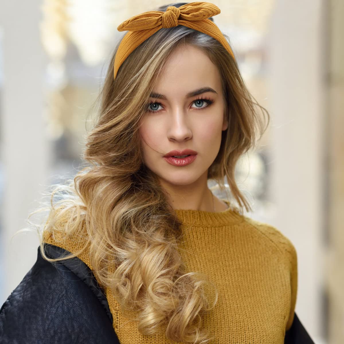 TOBATOBA Knotted Bow Headbands - Diademas Para Mujer De Moda, Vintage Bunny Ears, Wide Top Knot Hair Bands for Women and Girls, No Slip Fashion