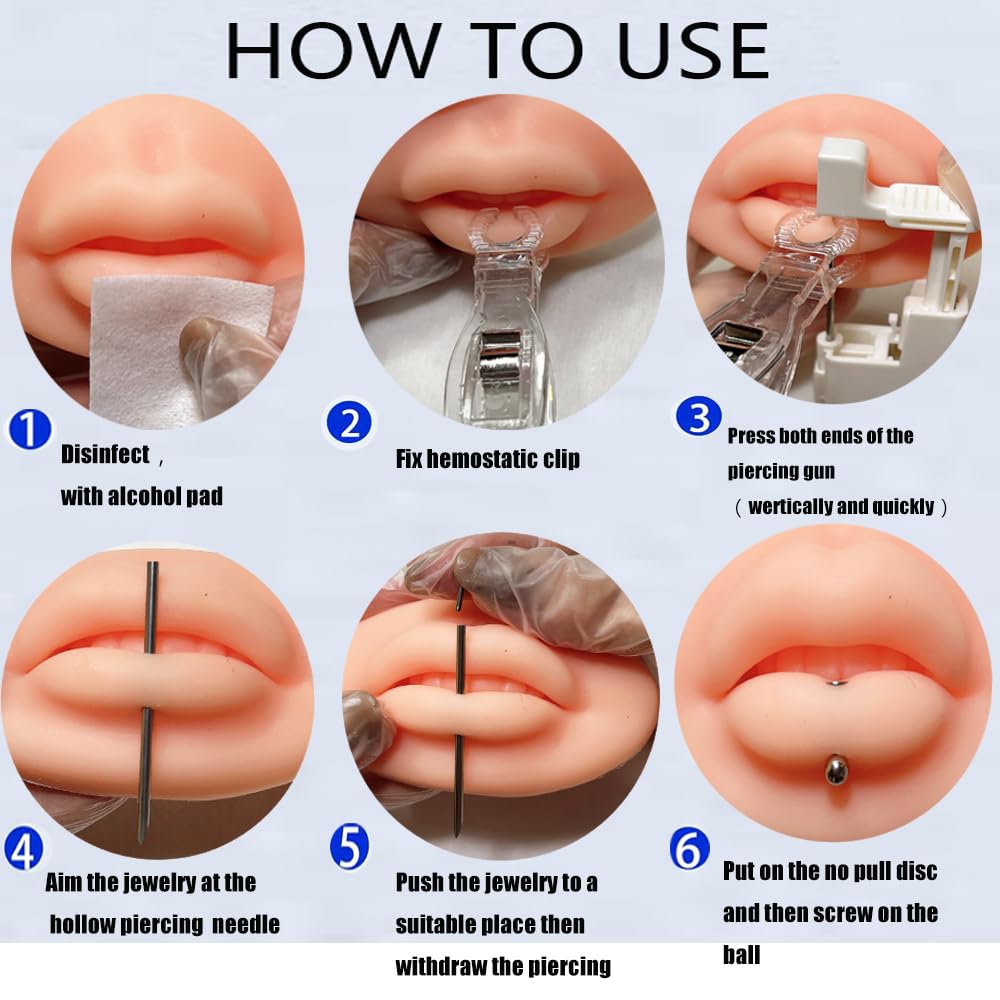 AM RONG MAGIC Self Lip Piercing Gun Kits,Professional Body Piercing Kit for Lip/Navel/Tongue/Ear/Nose/Belly Button, Safe Piercing Gun Kits, Body Piercing Tool Kits (white-lip piercing kit)