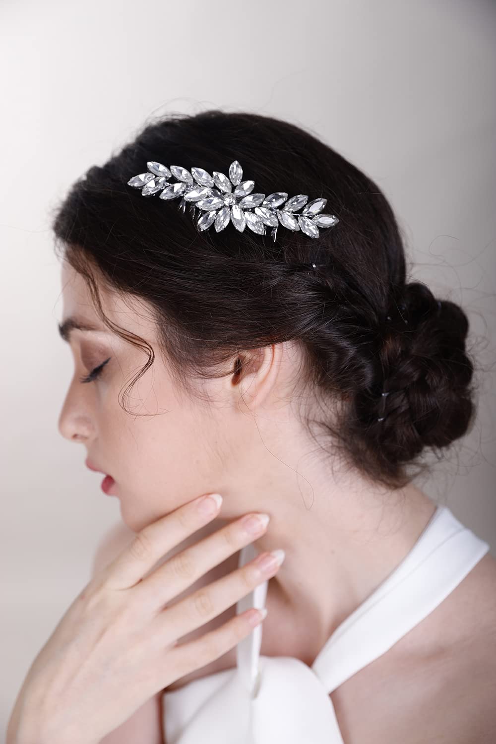 BERYUAN Simple Crystals Hair Comb for Women Girls Bride Hair Comb Multi-Color Comb Beige