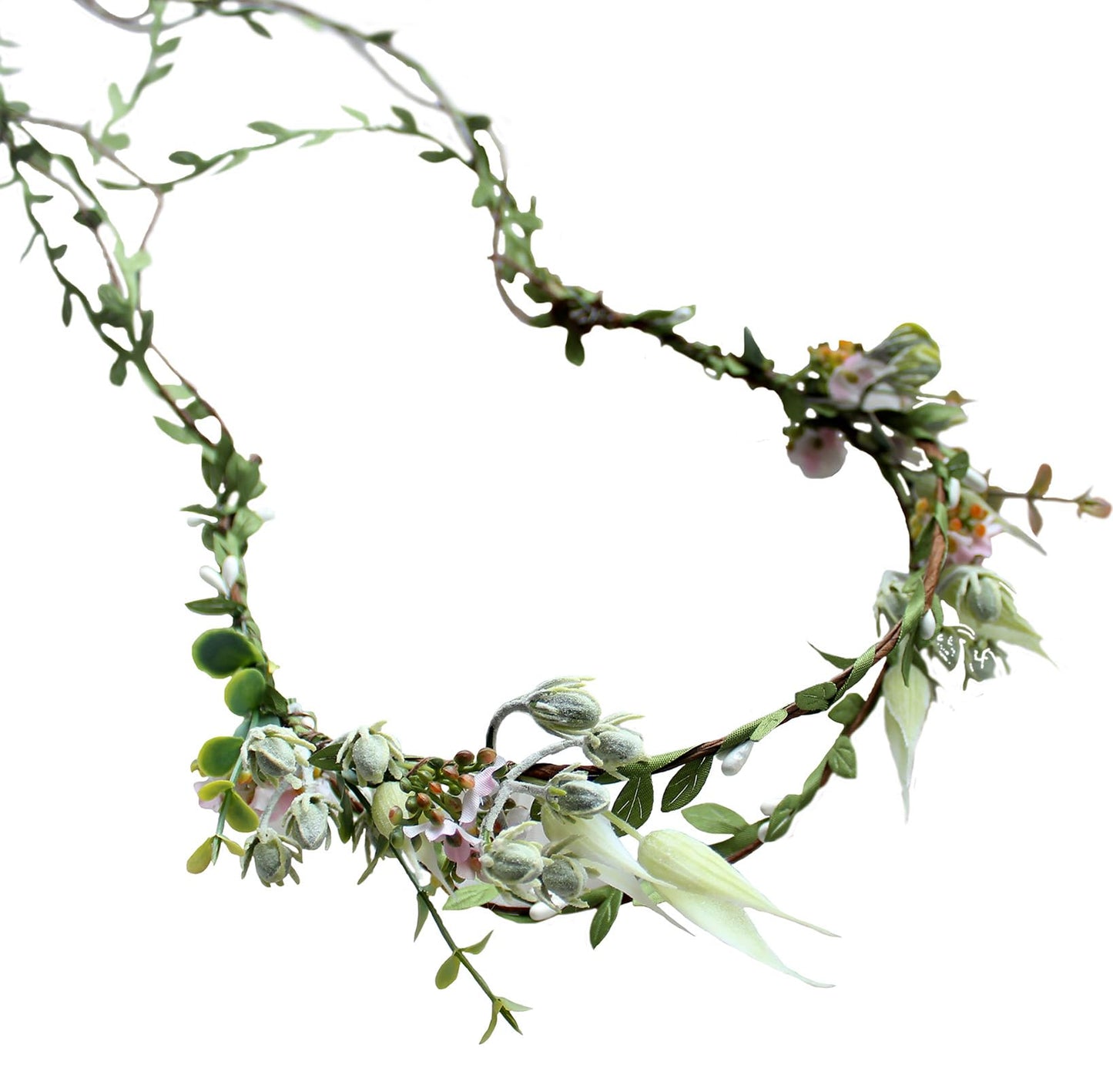 Trepveter Flower Vine Crown Bridal Floral Headband Hair Wreath Flower Headpiece Halo Cosplay Halloween Bridal Wedding Photo Props Renaissance Party Prom Green