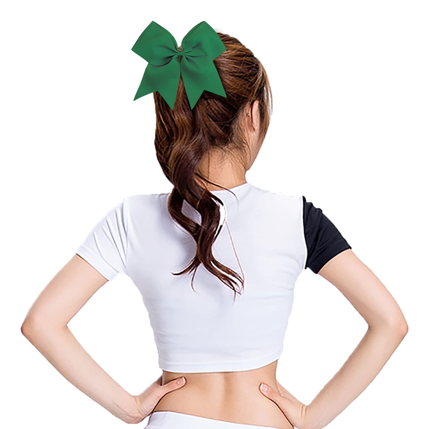 Oaoleer 21PCS 8" Large Cheer Bows Forest Green Bows Jumbo Cheerleader Bow with Ponytail Holder Elastic Band Handmade for Cheerleading Teen Girls College Sports