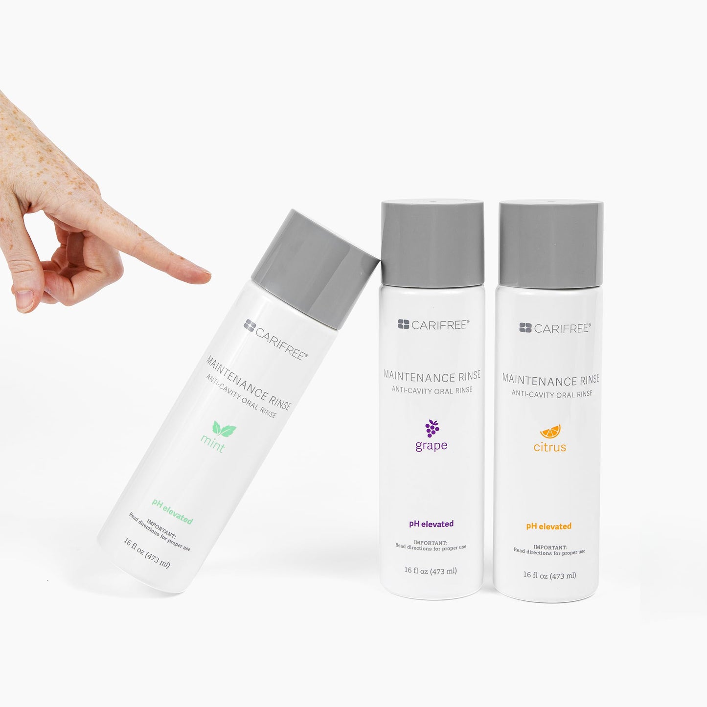 CariFree Maintenance Rinse, Mint, Citrus, and Grape Flavors (Variety Pack of 3) Fluoride Mouthwash | Dentist Recommended Anti-Cavity Oral Care | Neutralizes pH | Freshen Breath | Cavity Prevention