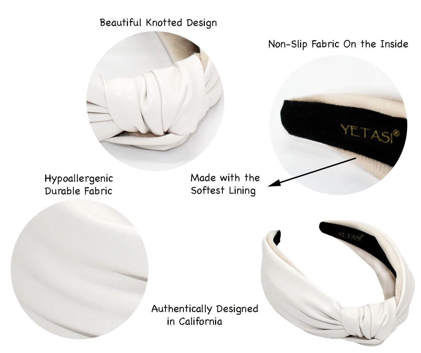 YETASI Headbands Women Off-White Leather, Headbands Girls Headbands Trendy, Womens Headbands are Knotted Headbands for Women's Hair, Cute Headbands for Women, Top Knot Fashion Designer